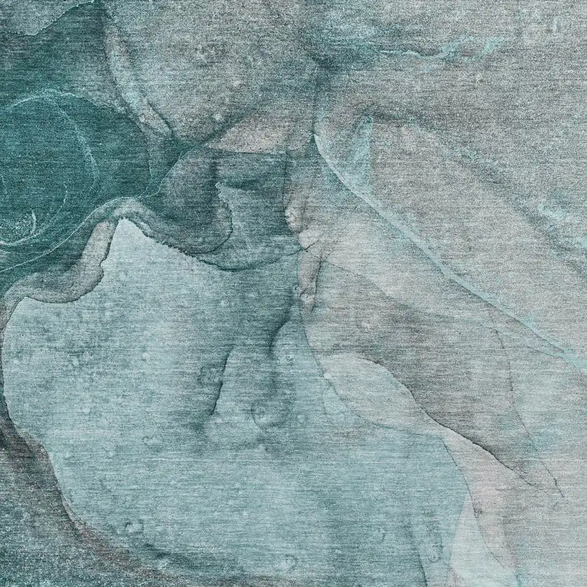 Teal Gray And Ivory Abstract Washable Area Rug With UV Protection Photo 3