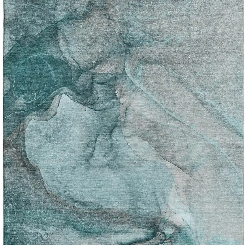 Teal Gray And Ivory Abstract Washable Area Rug With UV Protection Photo 4