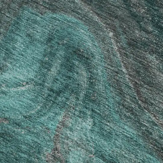 Teal Gray And Ivory Abstract Washable Area Rug With UV Protection Photo 4