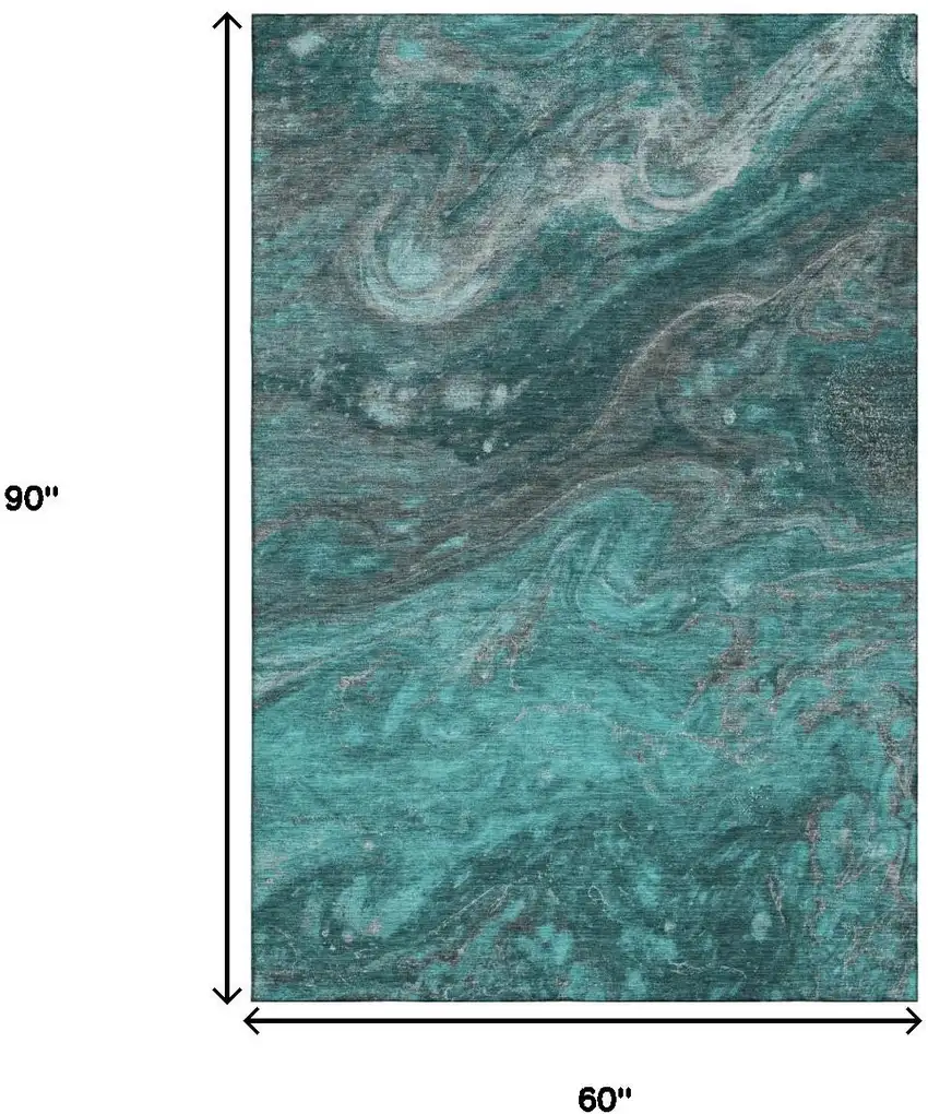Teal Gray And Ivory Abstract Washable Area Rug With UV Protection Photo 3