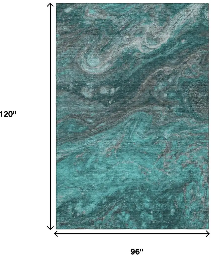 Teal Gray And Ivory Abstract Washable Area Rug With UV Protection Photo 6