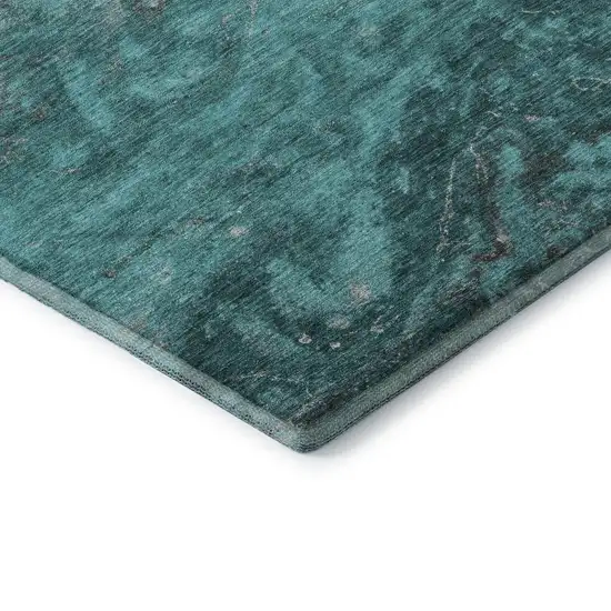 Teal Gray And Ivory Abstract Washable Area Rug With UV Protection Photo 8
