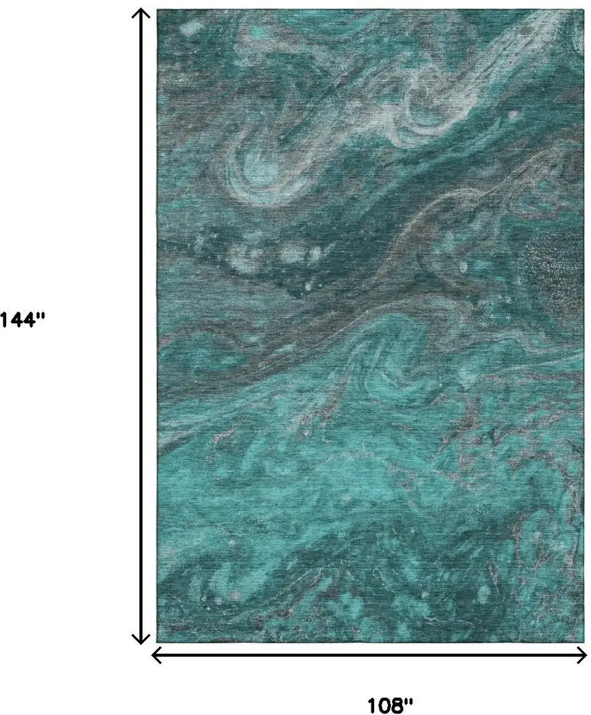 Teal Gray And Ivory Abstract Washable Area Rug With UV Protection Photo 5