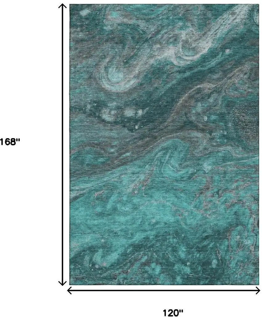 Teal Gray And Ivory Abstract Washable Area Rug With UV Protection Photo 5