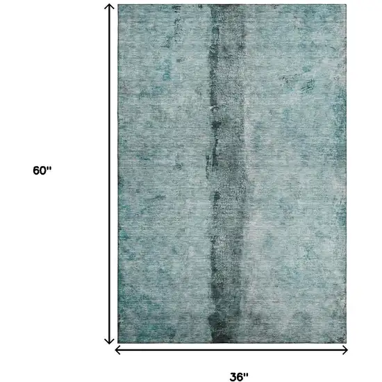 Teal Gray And Ivory Abstract Washable Area Rug With UV Protection Photo 5