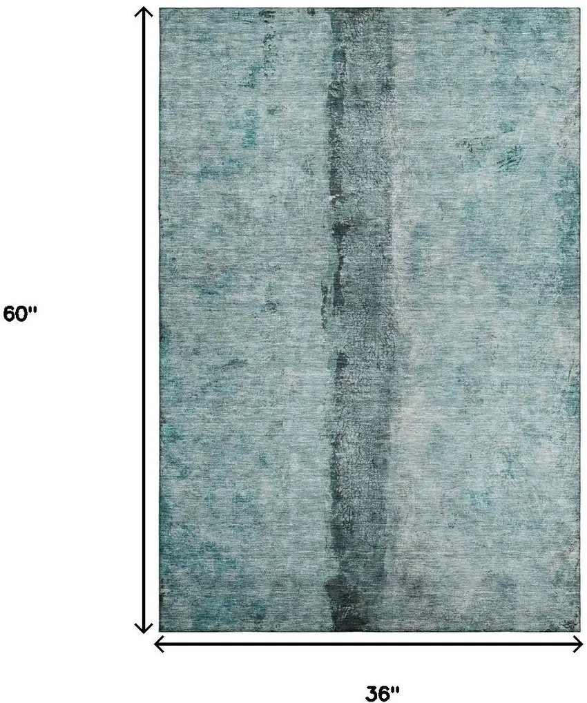 Teal Gray And Ivory Abstract Washable Area Rug With UV Protection Photo 5