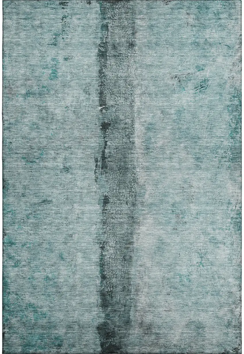 Teal Gray And Ivory Abstract Washable Area Rug With UV Protection Photo 1