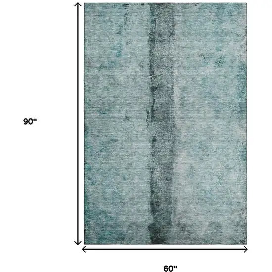 Teal Gray And Ivory Abstract Washable Area Rug With UV Protection Photo 9