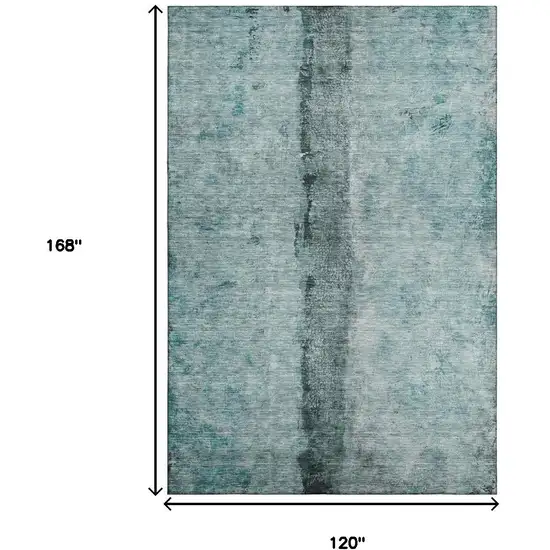 Teal Gray And Ivory Abstract Washable Area Rug With UV Protection Photo 9