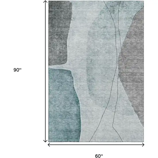 Teal Gray And Ivory Abstract Washable Area Rug With UV Protection Photo 3