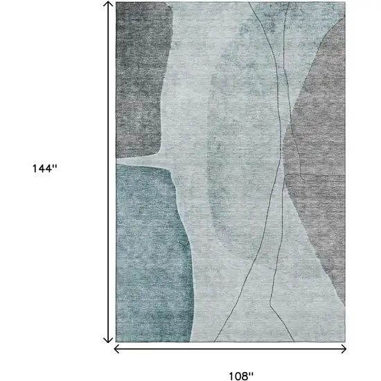 Teal Gray And Ivory Abstract Washable Area Rug With UV Protection Photo 3