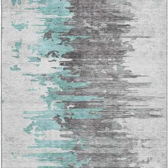 Teal Gray And Ivory Abstract Washable Area Rug With UV Protection Photo 3