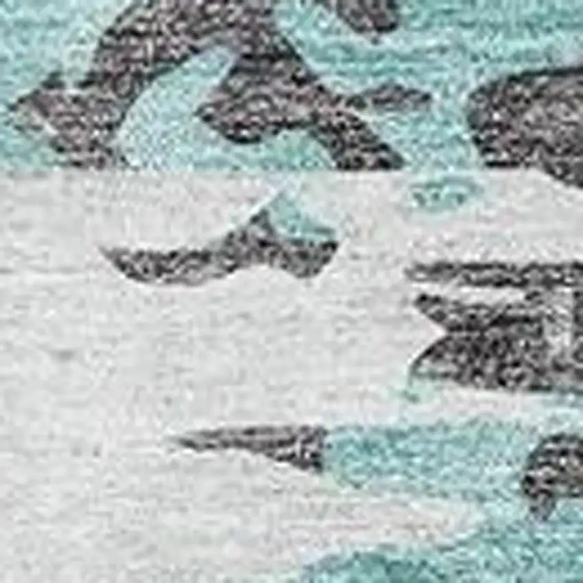 Teal Gray And Ivory Abstract Washable Area Rug With UV Protection Photo 4