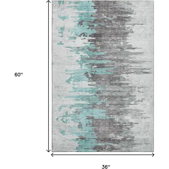 Teal Gray And Ivory Abstract Washable Area Rug With UV Protection Photo 7