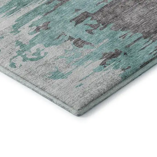 Teal Gray And Ivory Abstract Washable Area Rug With UV Protection Photo 7