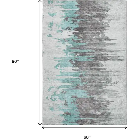 Teal Gray And Ivory Abstract Washable Area Rug With UV Protection Photo 3