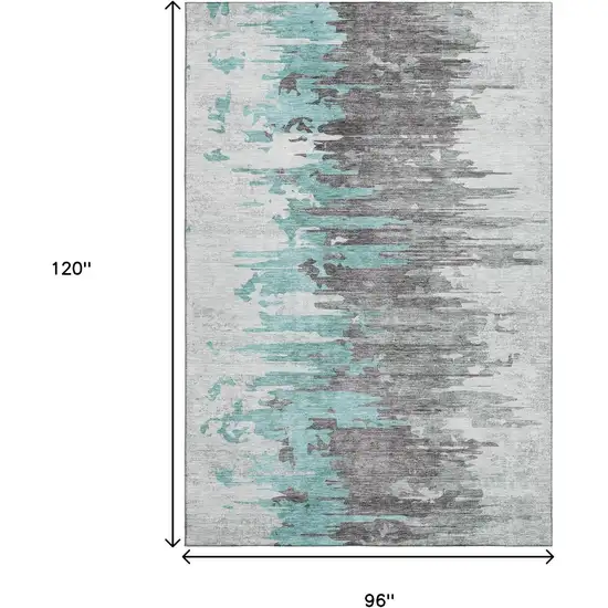 Teal Gray And Ivory Abstract Washable Area Rug With UV Protection Photo 3