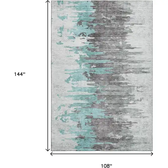 Teal Gray And Ivory Abstract Washable Area Rug With UV Protection Photo 3