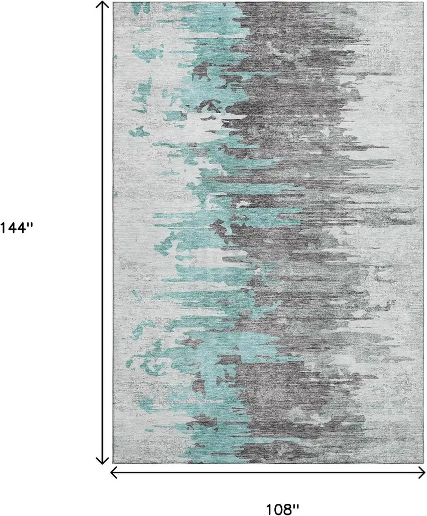 Teal Gray And Ivory Abstract Washable Area Rug With UV Protection Photo 3