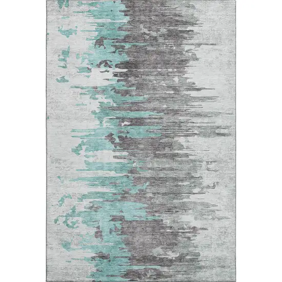 Teal Gray And Ivory Abstract Washable Area Rug With UV Protection Photo 2