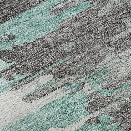 Teal Gray And Ivory Abstract Washable Area Rug With UV Protection Photo 9