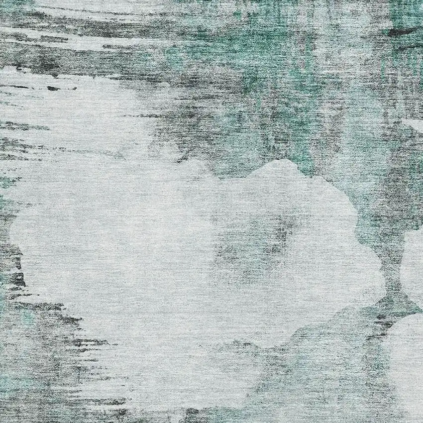Teal Gray And Ivory Abstract Washable Area Rug With UV Protection Photo 3