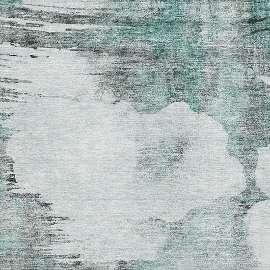Teal Gray And Ivory Abstract Washable Area Rug With UV Protection Photo 3