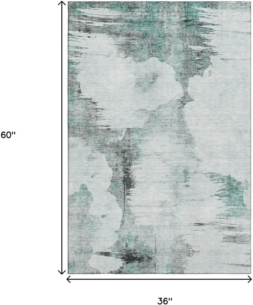 Teal Gray And Ivory Abstract Washable Area Rug With UV Protection Photo 7