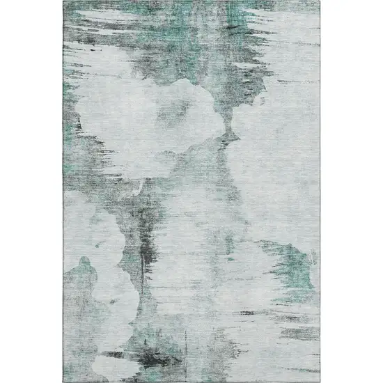 Teal Gray And Ivory Abstract Washable Area Rug With UV Protection Photo 1