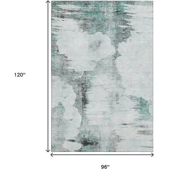 Teal Gray And Ivory Abstract Washable Area Rug With UV Protection Photo 3