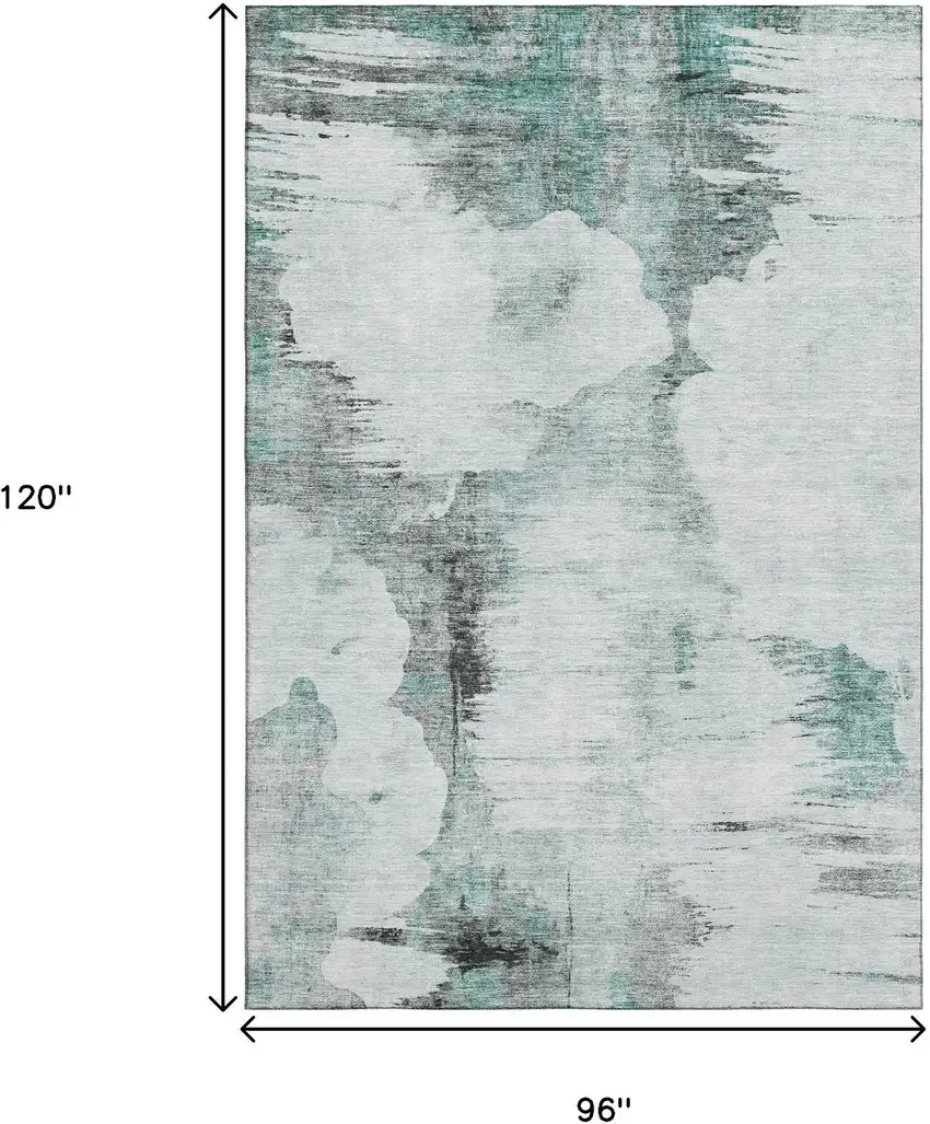 Teal Gray And Ivory Abstract Washable Area Rug With UV Protection Photo 3