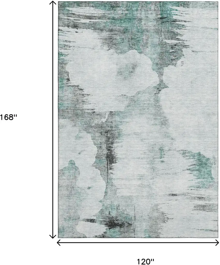 Teal Gray And Ivory Abstract Washable Area Rug With UV Protection Photo 3