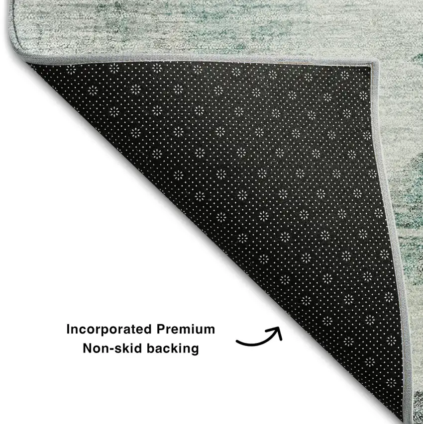 Teal Gray And Ivory Abstract Washable Area Rug With UV Protection Photo 6