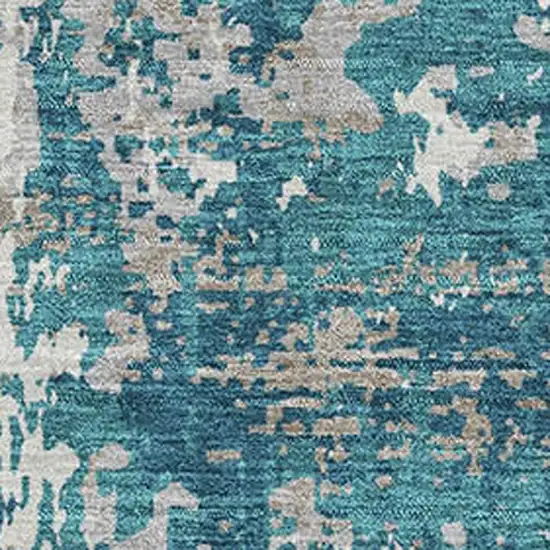 Teal Gray And Ivory Abstract Washable Area Rug With UV Protection Photo 2
