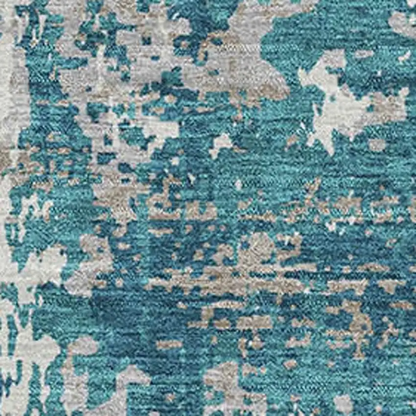 Teal Gray And Ivory Abstract Washable Area Rug With UV Protection Photo 2