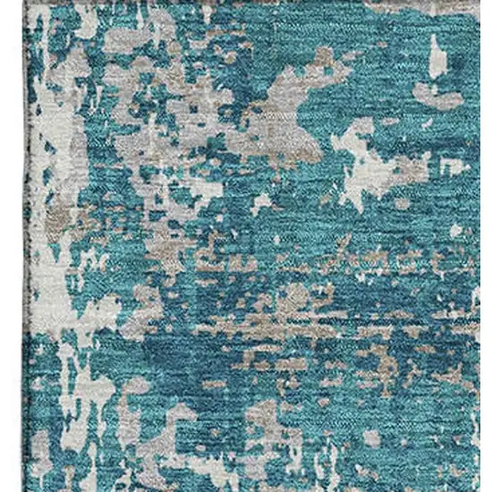 Teal Gray And Ivory Abstract Washable Area Rug With UV Protection Photo 3