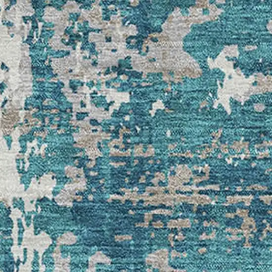 Teal Gray And Ivory Abstract Washable Area Rug With UV Protection Photo 2