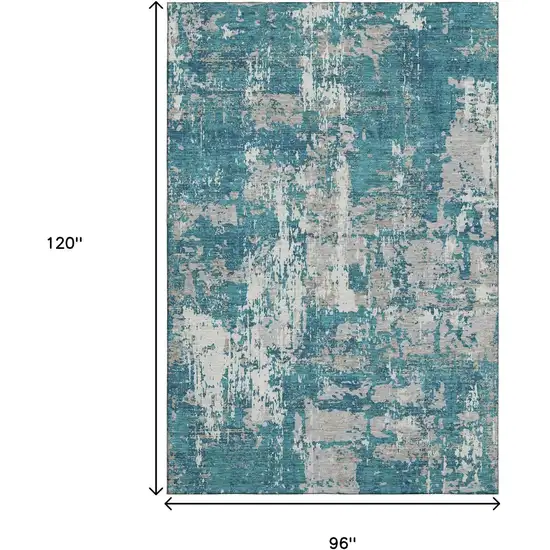 Teal Gray And Ivory Abstract Washable Area Rug With UV Protection Photo 8