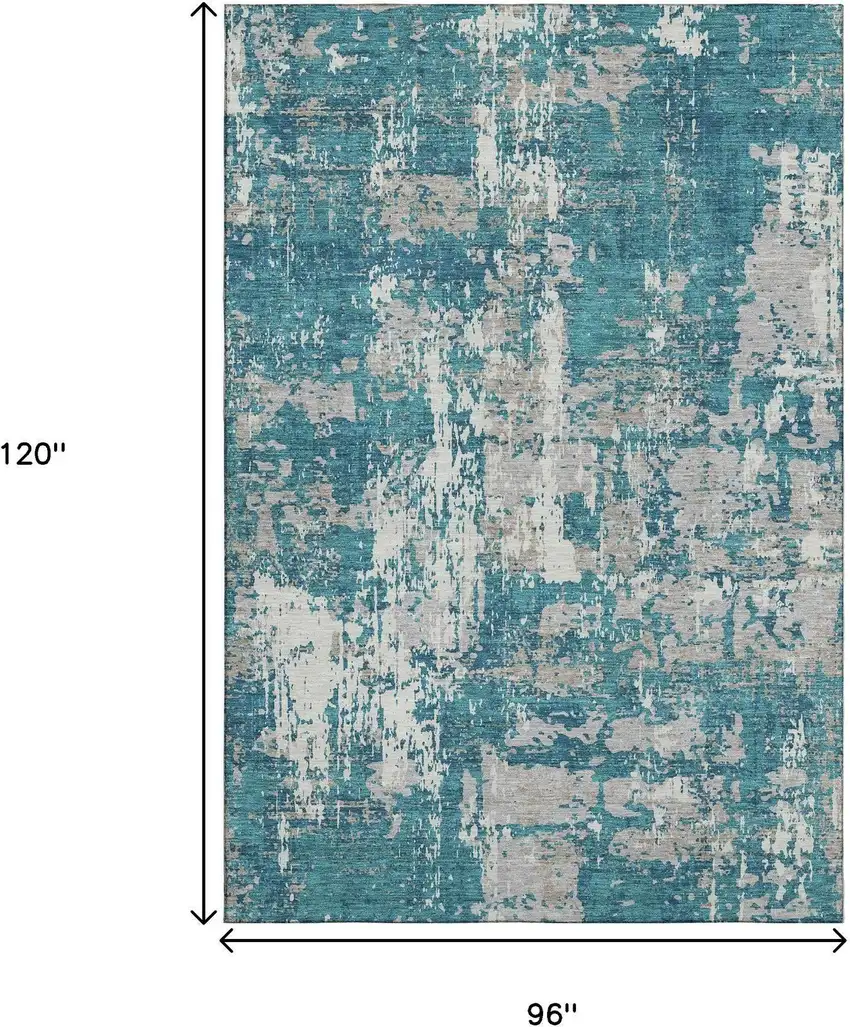 Teal Gray And Ivory Abstract Washable Area Rug With UV Protection Photo 8