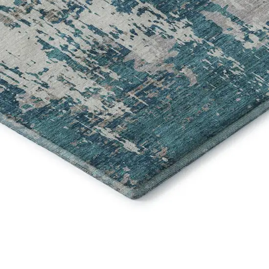 Teal Gray And Ivory Abstract Washable Area Rug With UV Protection Photo 7