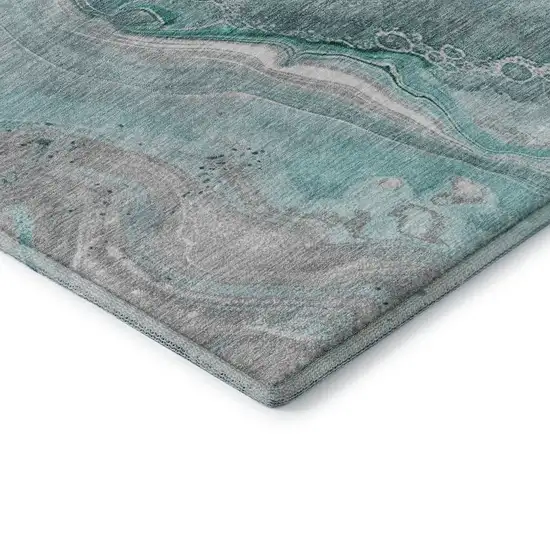 Teal Gray And Ivory Abstract Washable Area Rug With UV Protection Photo 7