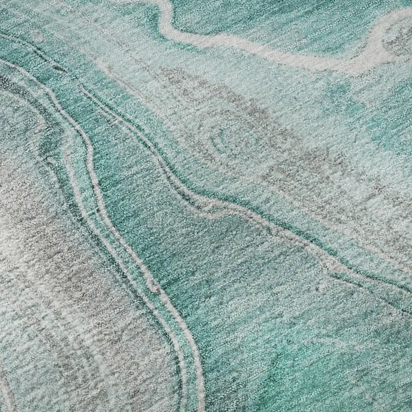 Teal Gray And Ivory Abstract Washable Area Rug With UV Protection Photo 9