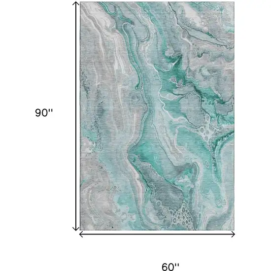 Teal Gray And Ivory Abstract Washable Area Rug With UV Protection Photo 9