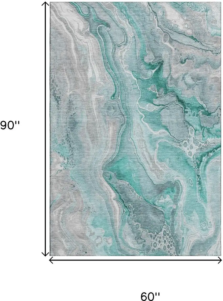 Teal Gray And Ivory Abstract Washable Area Rug With UV Protection Photo 9