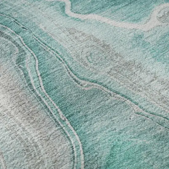 Teal Gray And Ivory Abstract Washable Area Rug With UV Protection Photo 9