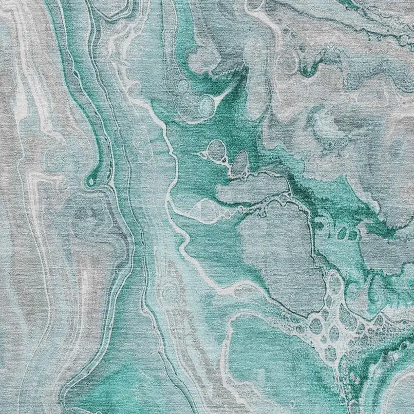 Teal Gray And Ivory Abstract Washable Area Rug With UV Protection Photo 2