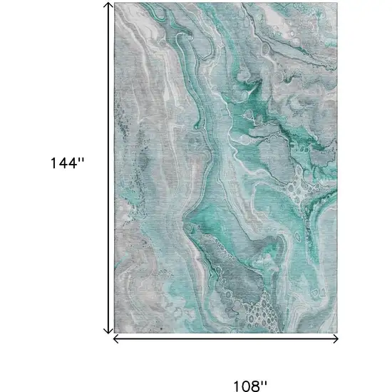 Teal Gray And Ivory Abstract Washable Area Rug With UV Protection Photo 9