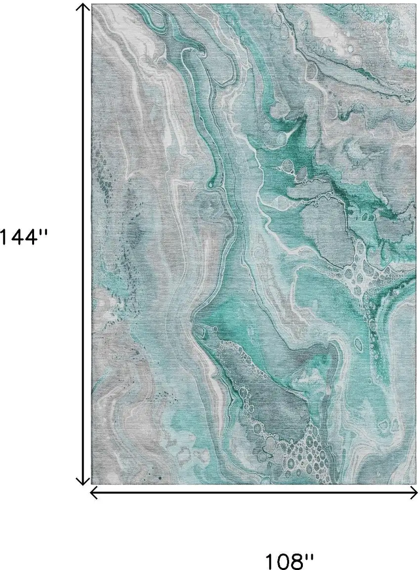 Teal Gray And Ivory Abstract Washable Area Rug With UV Protection Photo 9