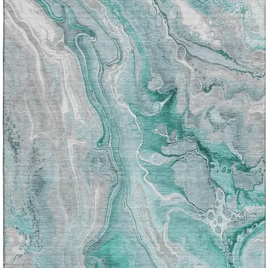 Teal Gray And Ivory Abstract Washable Area Rug With UV Protection Photo 2