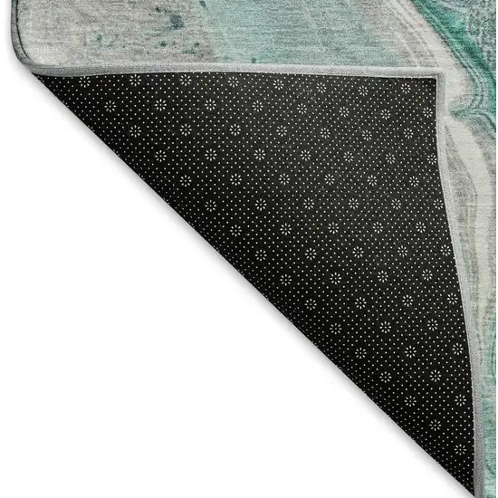 Teal Gray And Ivory Abstract Washable Area Rug With UV Protection Photo 6